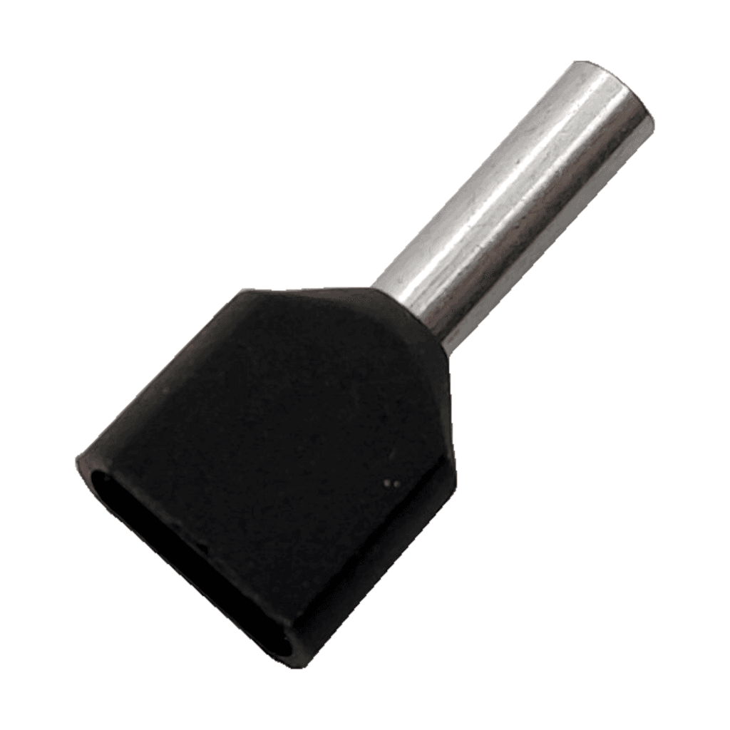 Schwarze Twin-Aderendhülse für zwei 1,5-mm²-Kabel.