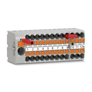 Ein grauer 25-poliger Phoenix Contact Verteilerblock.